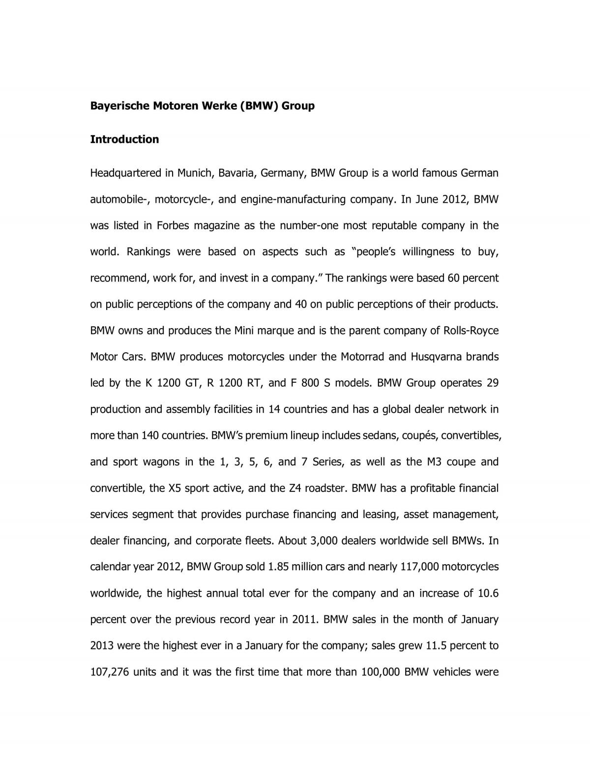 Analysis of BMW Group - Page 1