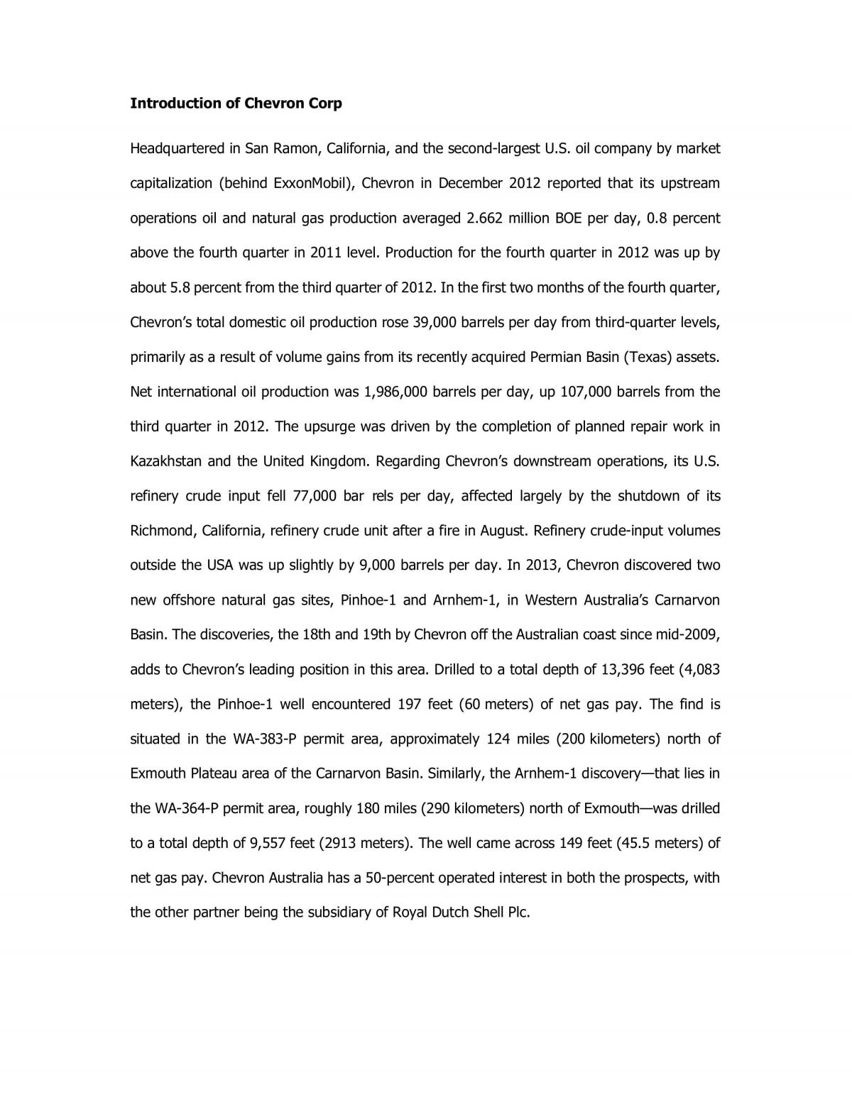 Analysis of Chevron corporation  - Page 1