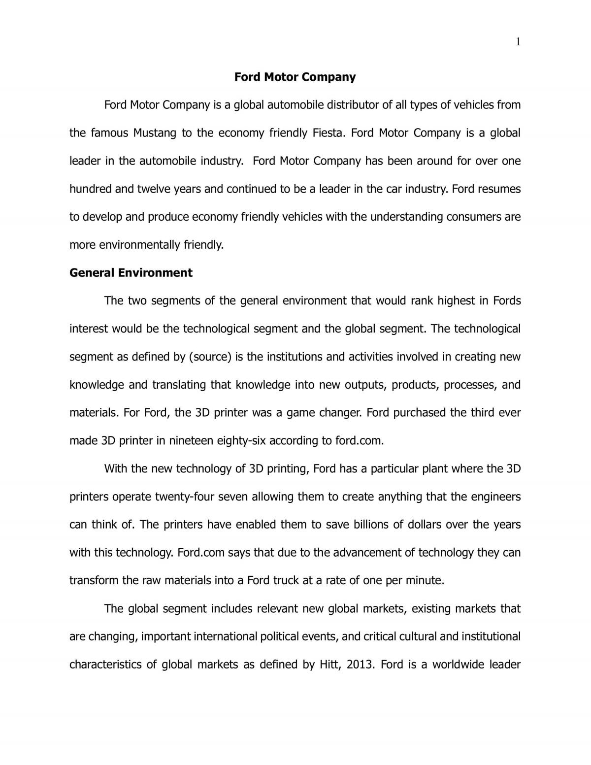 Short Analysis of Ford Motor  - Page 1