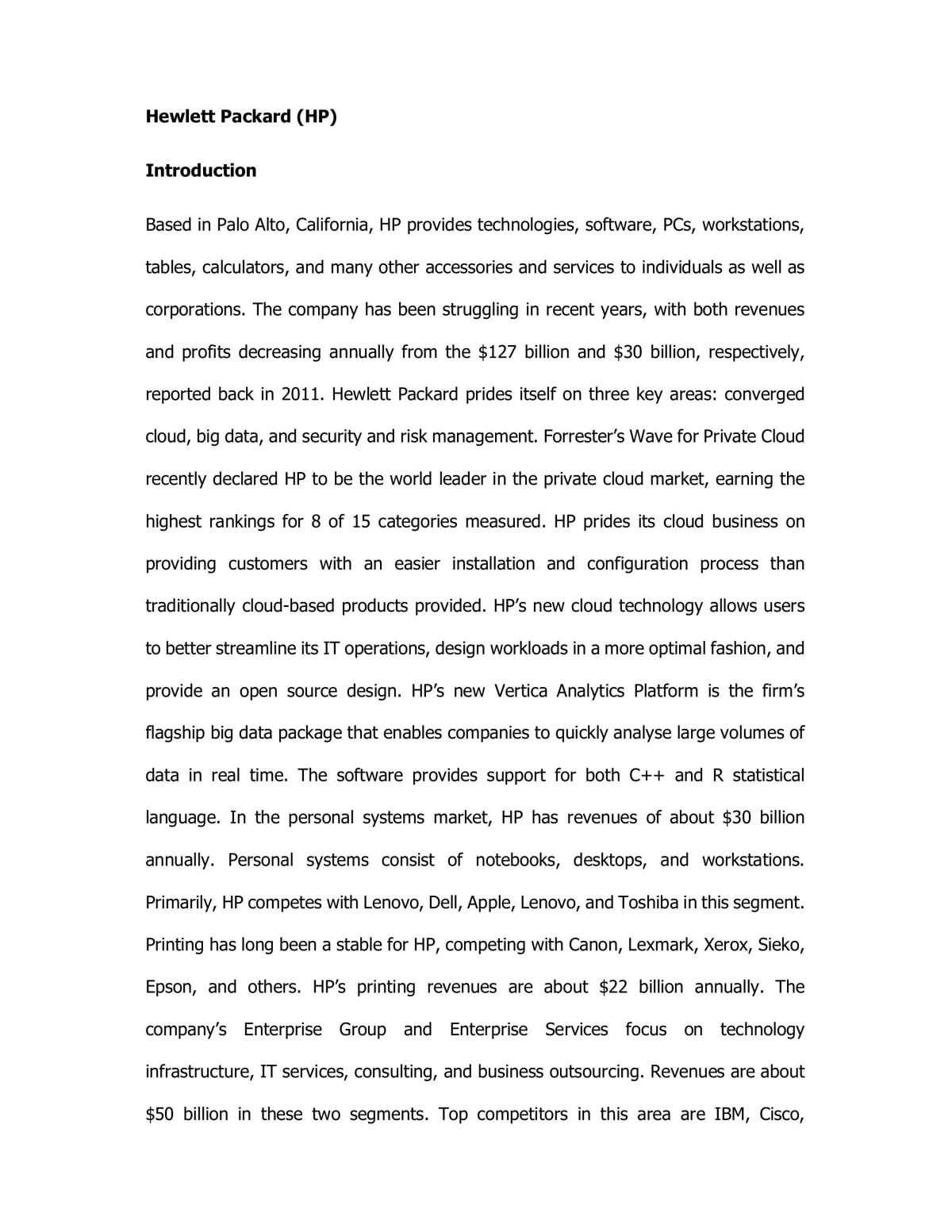 Analysis of Hewlett Packard - Page 1