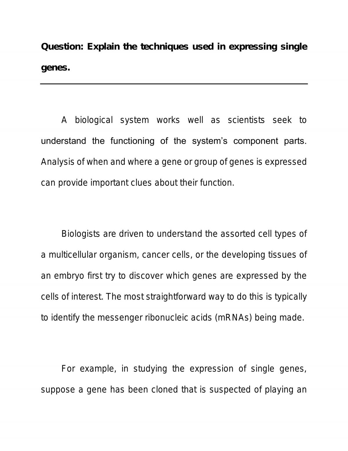 Essay Explaining the Techniques Used to Express Single Genes - Page 1