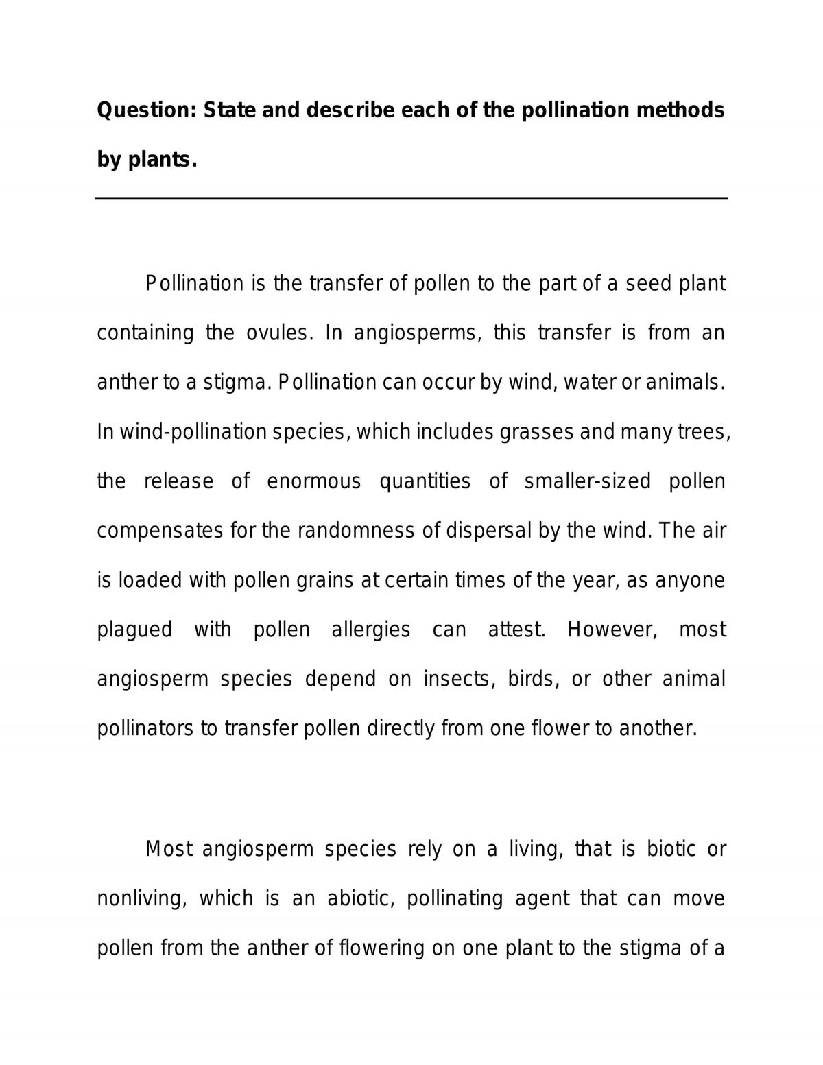 Essay Describing the Pollination Methods in Plants - Page 1