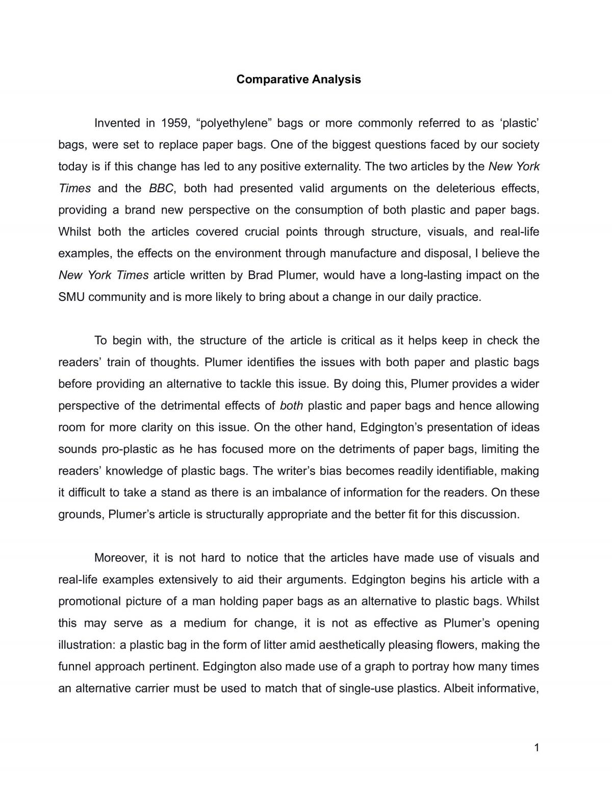 A Comparative Analysis on Polyethylene and Paper Bags  - Page 1