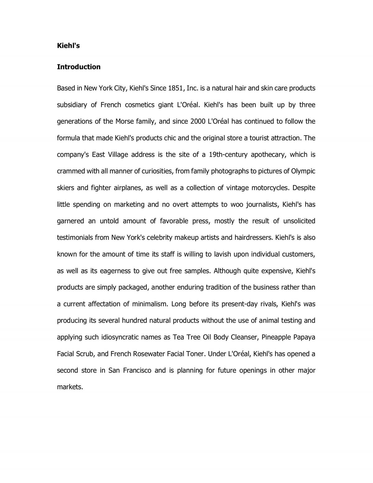 Analysis of Kiehl's  - Page 1
