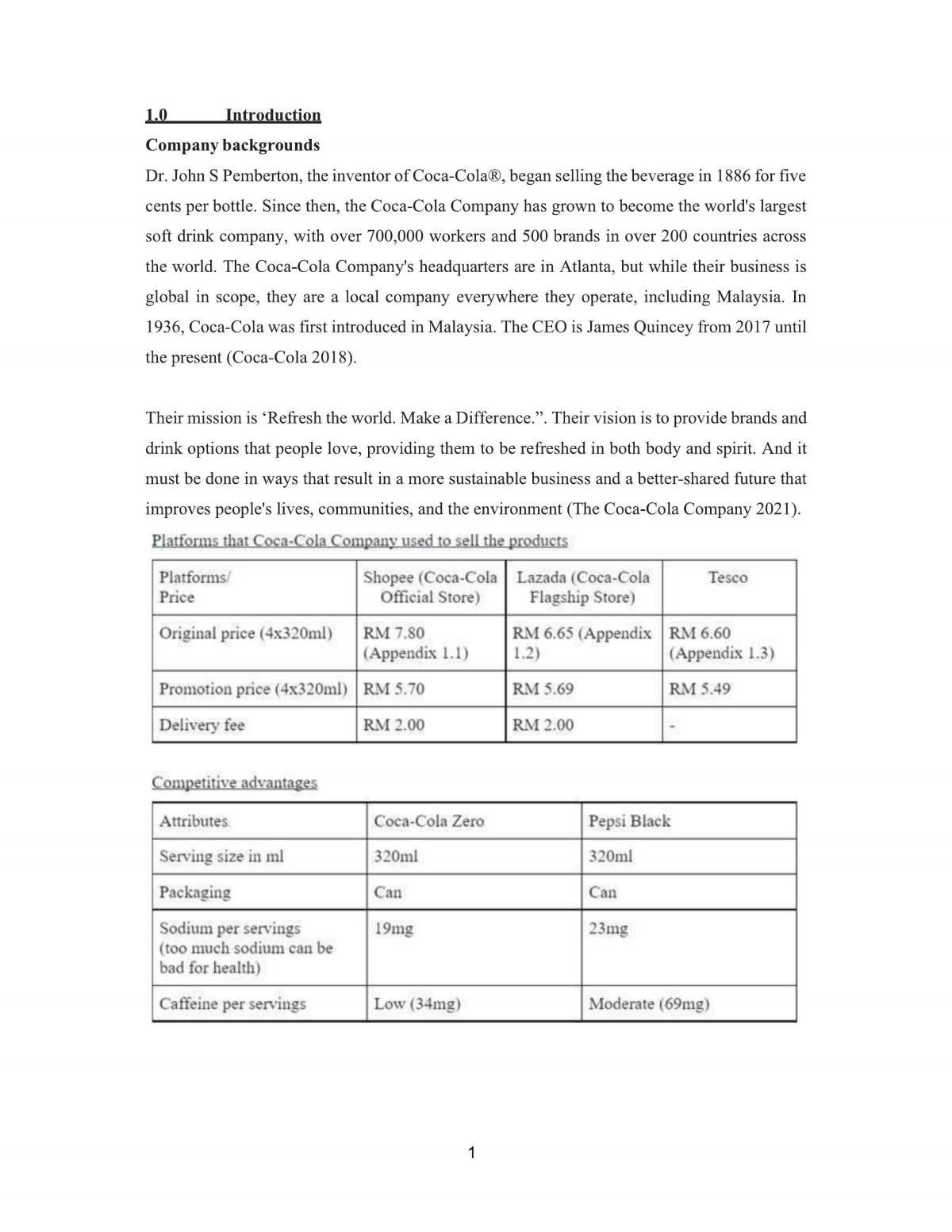 The Pricing Strategy of Coca Cola  - Page 1