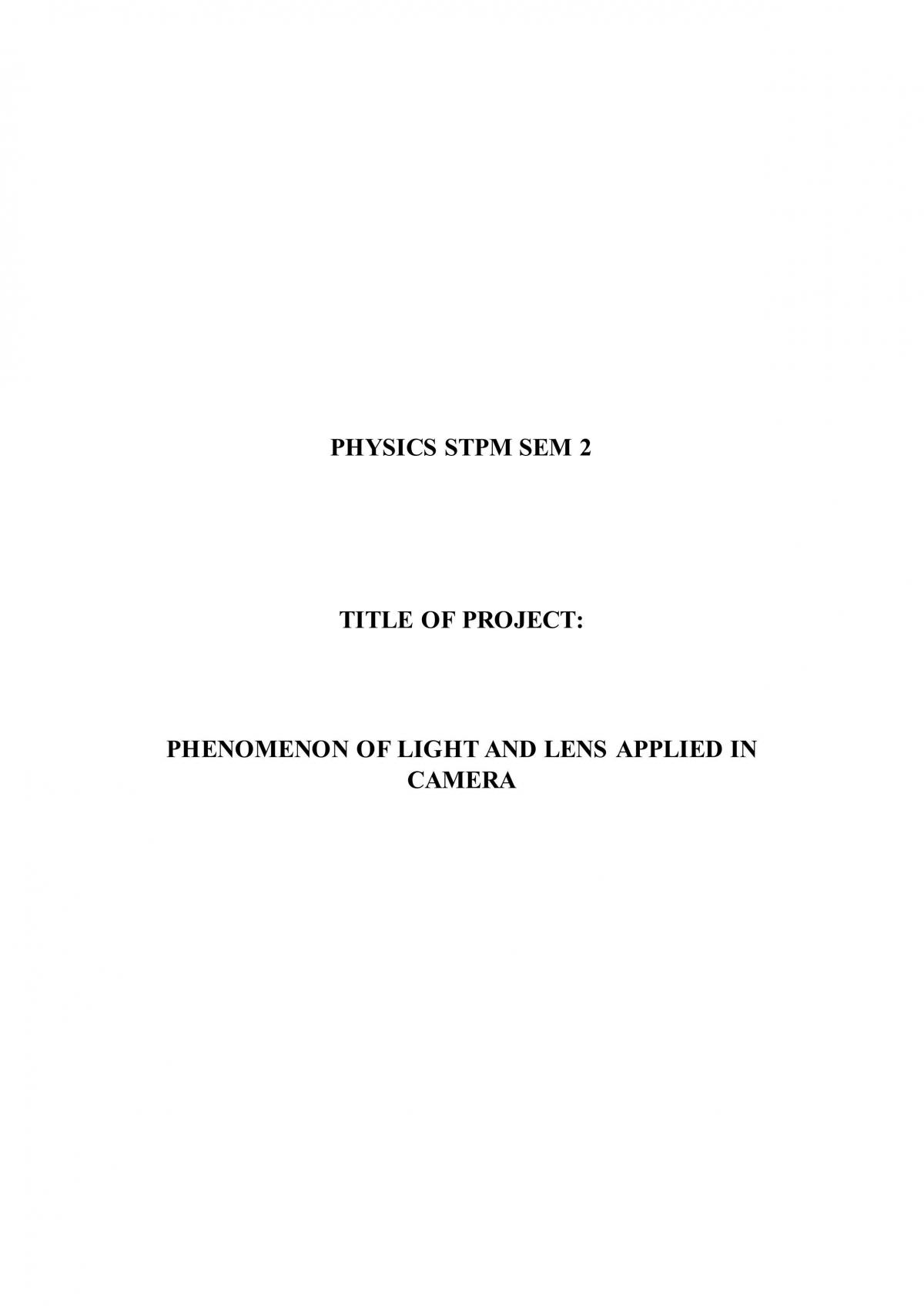 Phenomenon of light and lens applied in camera - Page 1