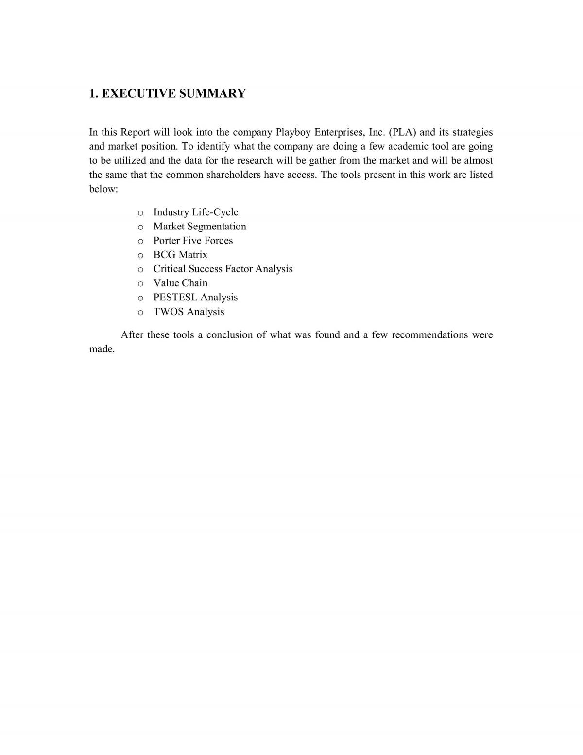 Analysis of PlayBoy company - Page 1