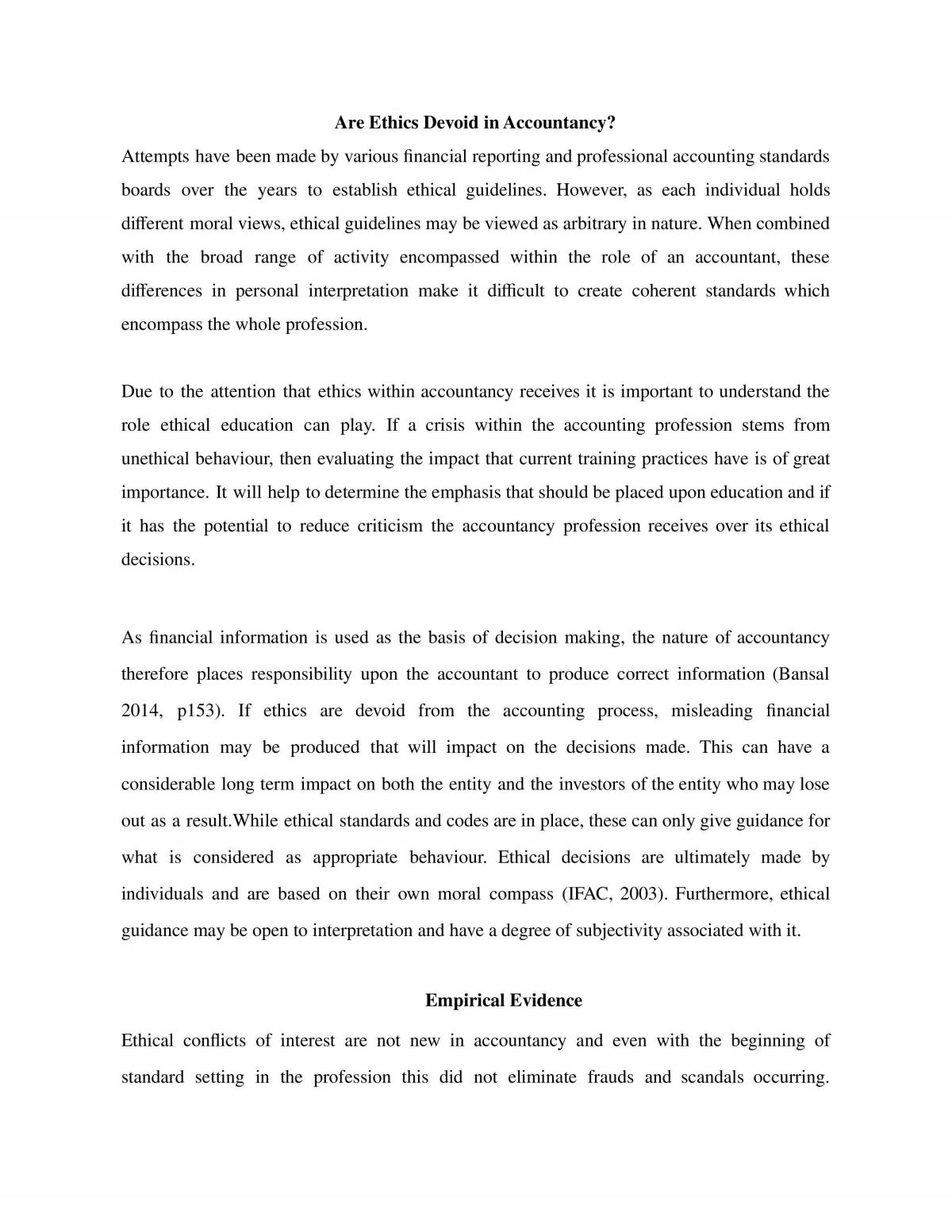 Are Ethics Devoid in Accountancy? - Page 1