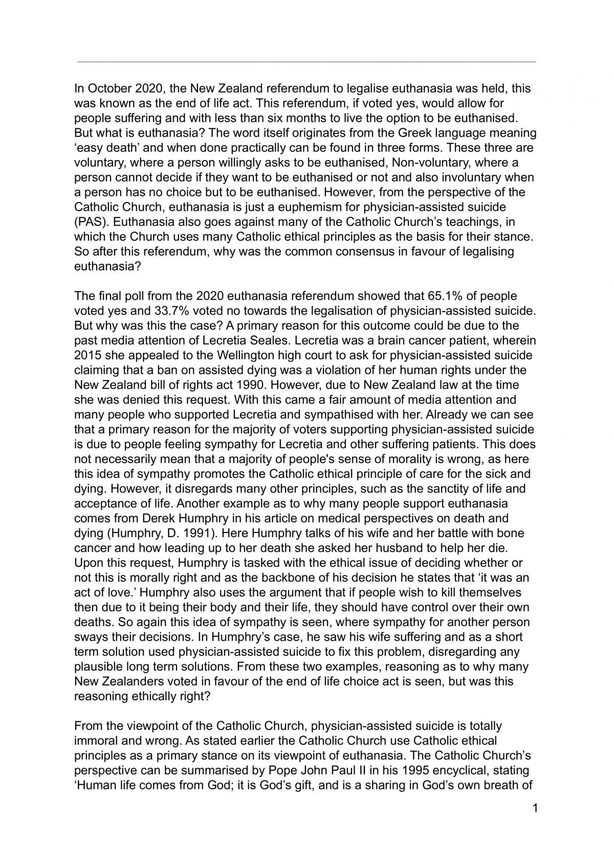 AS90826 Euthanasia in NZ - Page 1