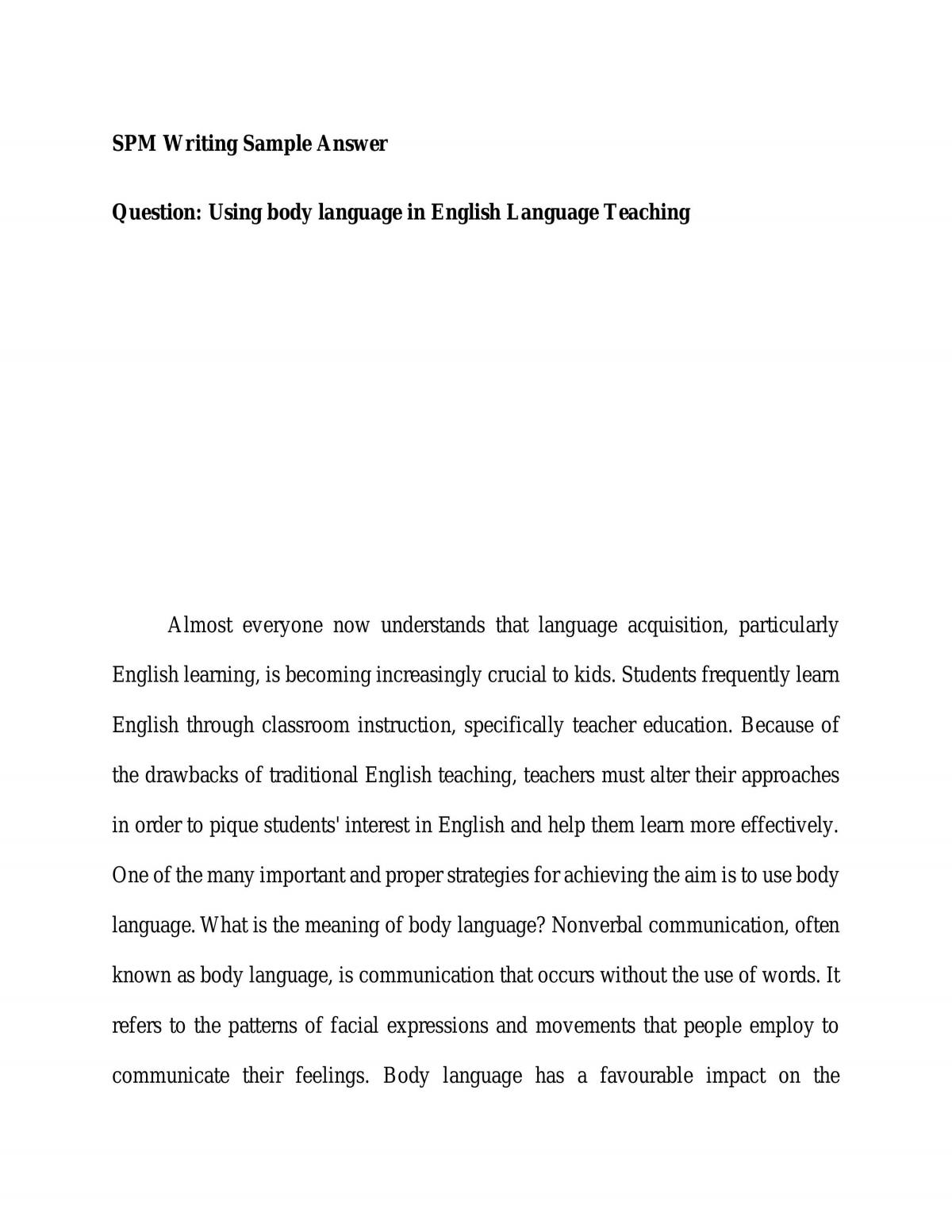 Using Body Language In English Language Literature In English Form
