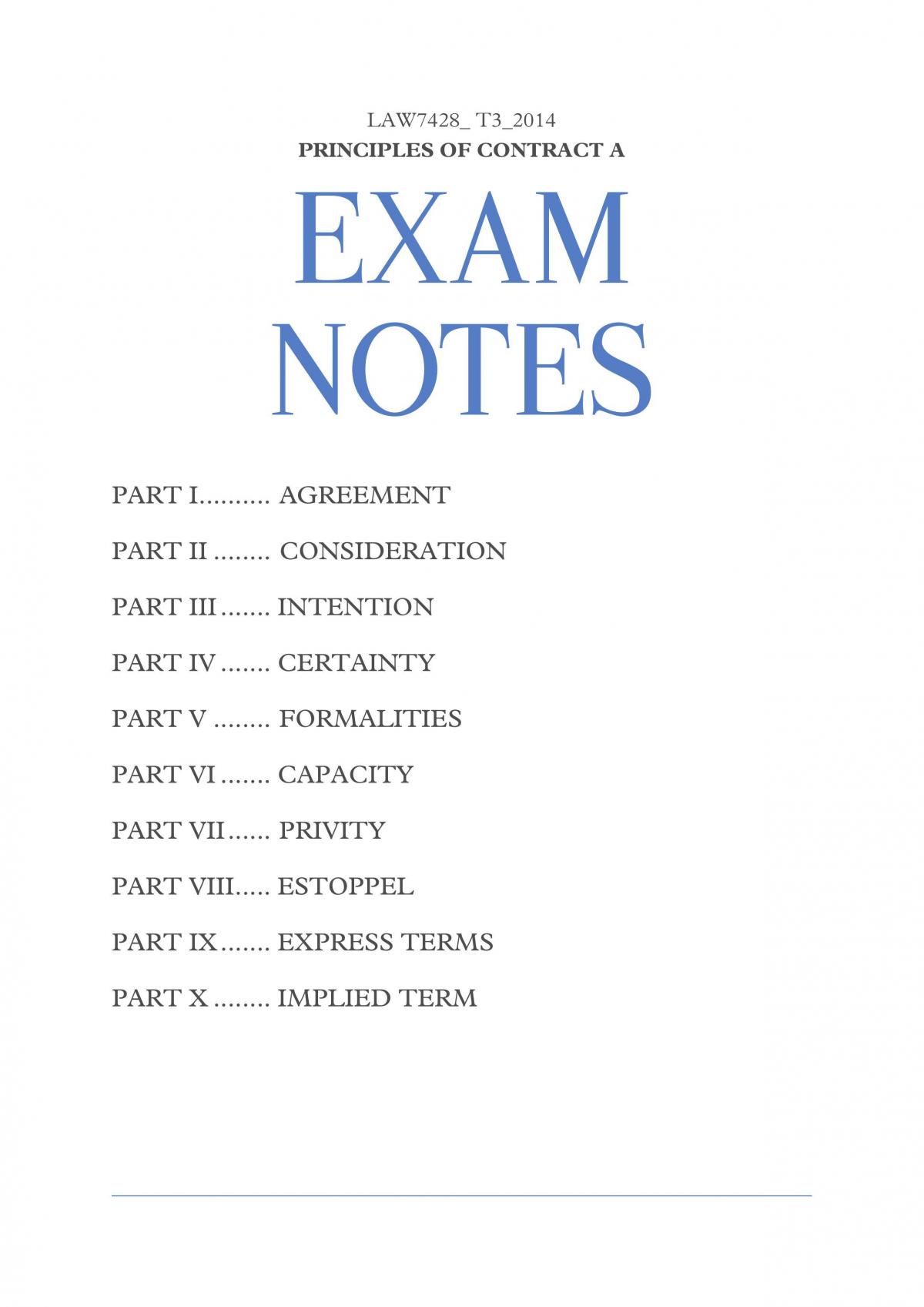 Contract (A)  Exam Notes for JD Course - Page 1
