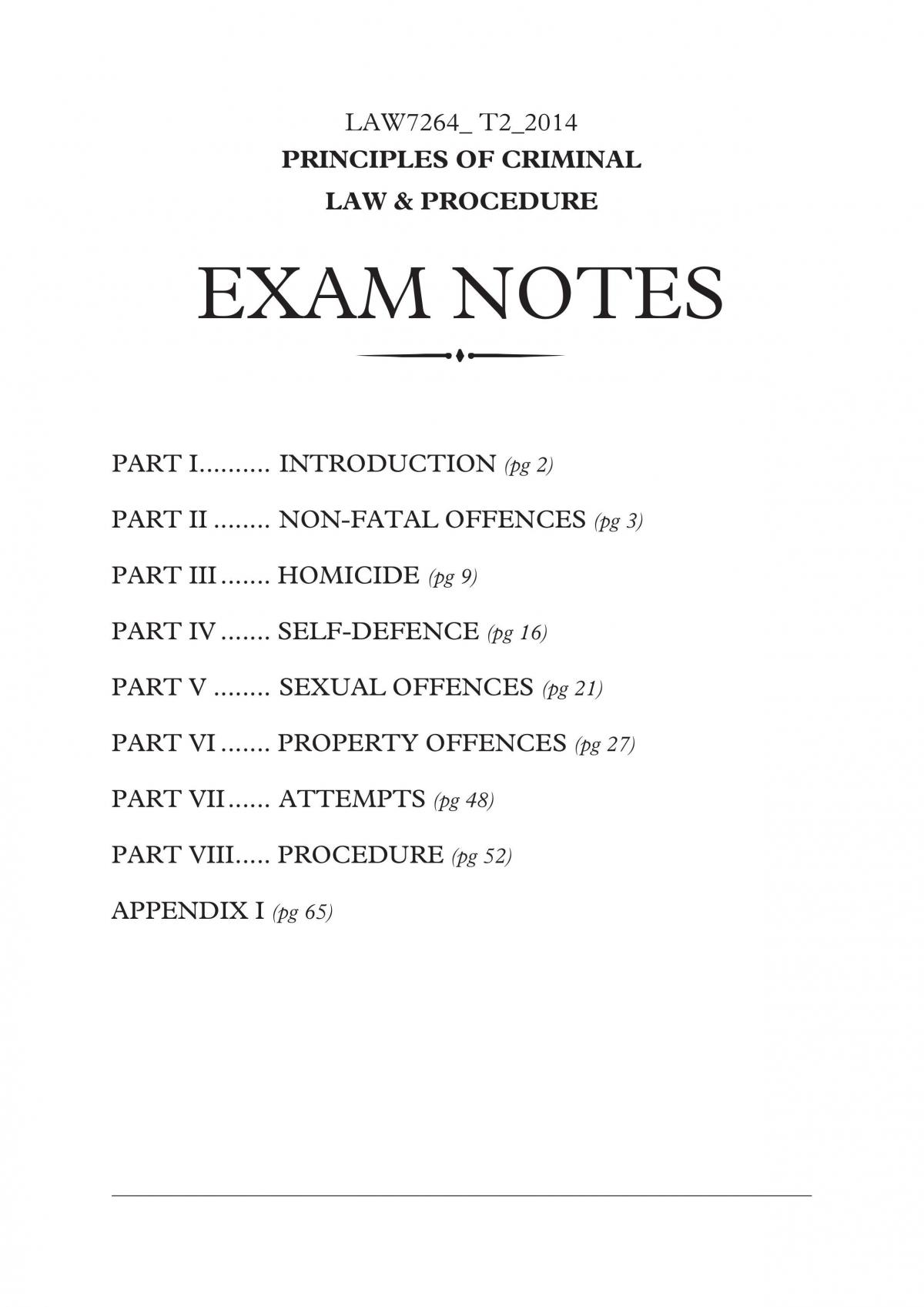 Criminal Law Exam Notes For JD Course LAW5001 Principles Of