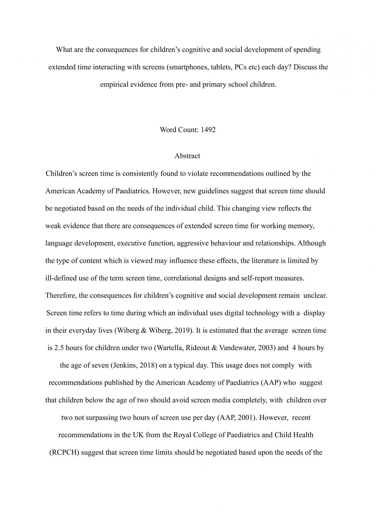Screen Time Essay - Page 1