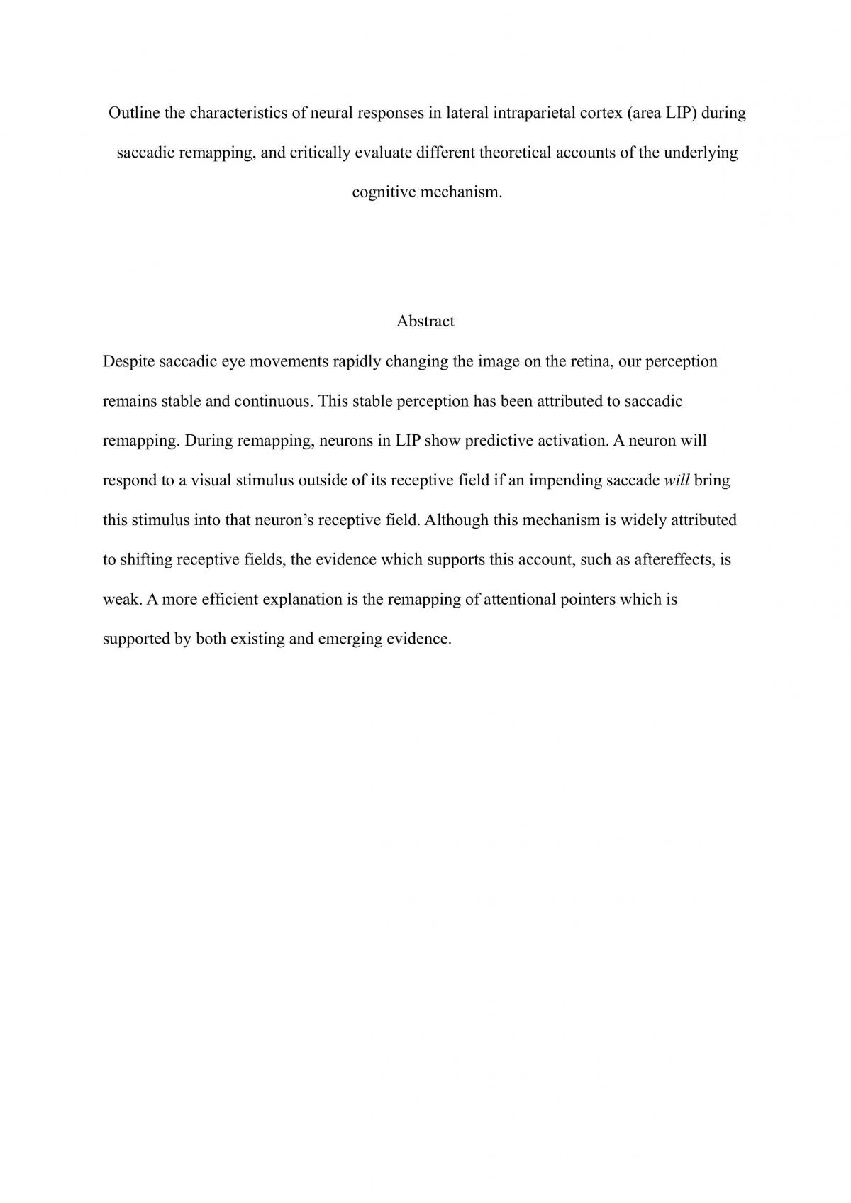 Saccadic Eye Movement Essay - Page 1