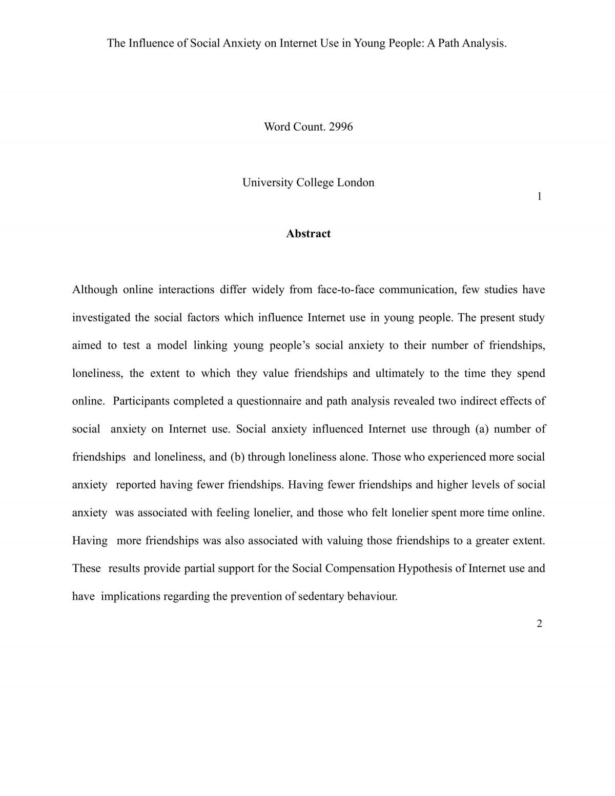 The Influence of Social Anxiety on Internet Use in Young People: A Path Analysis - Page 1