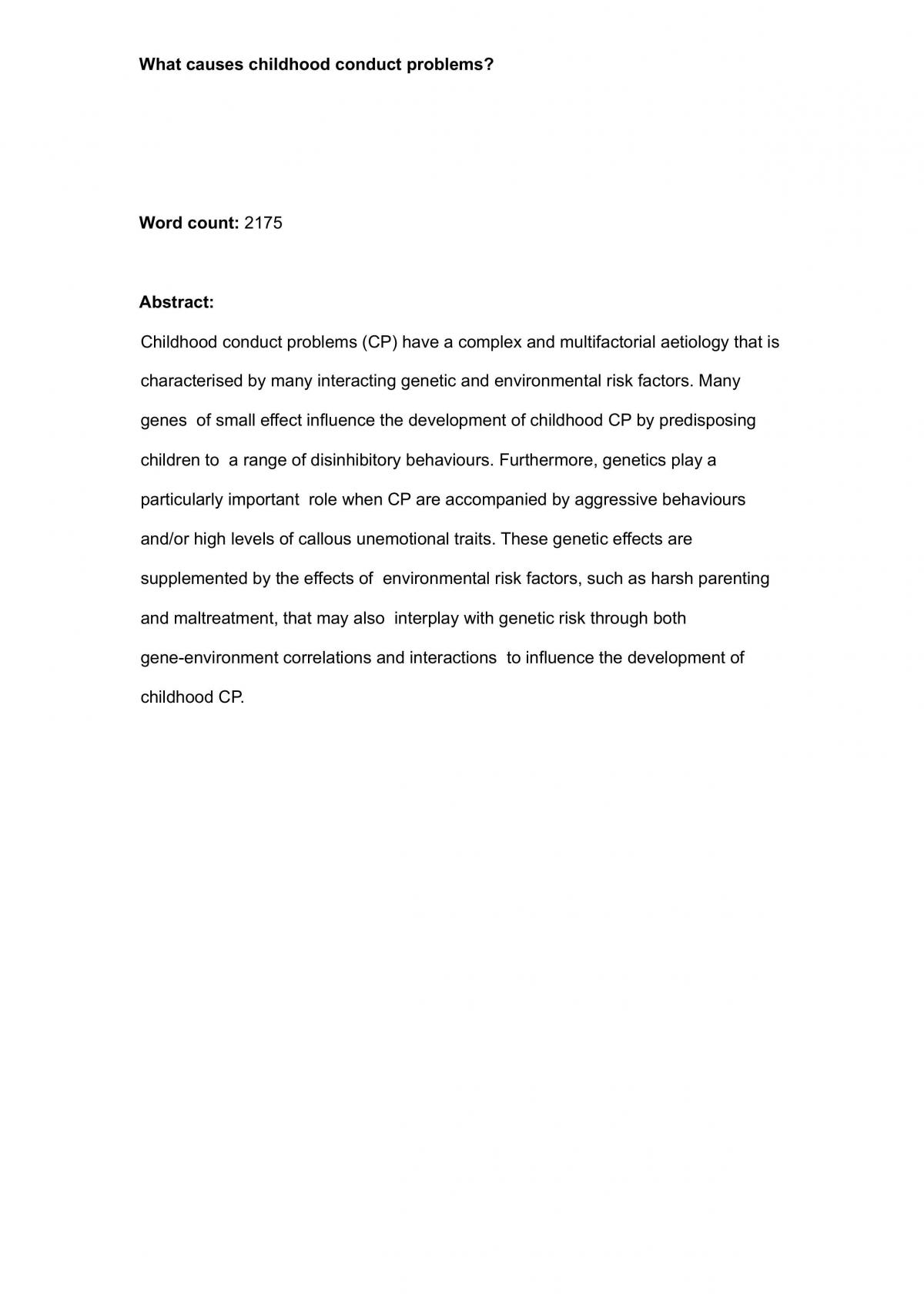 Conduct Problems Essay - Page 1