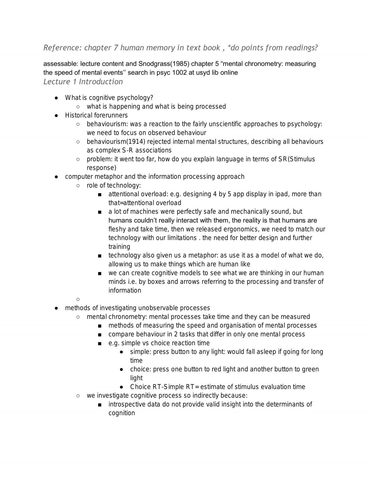 Cognitive Process Lecture Notes - Page 1