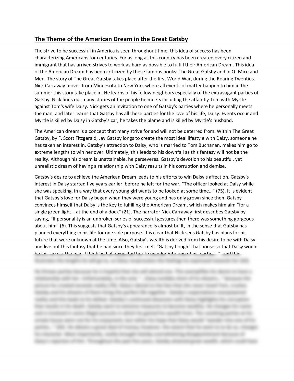 the american dream the great gatsby essay
