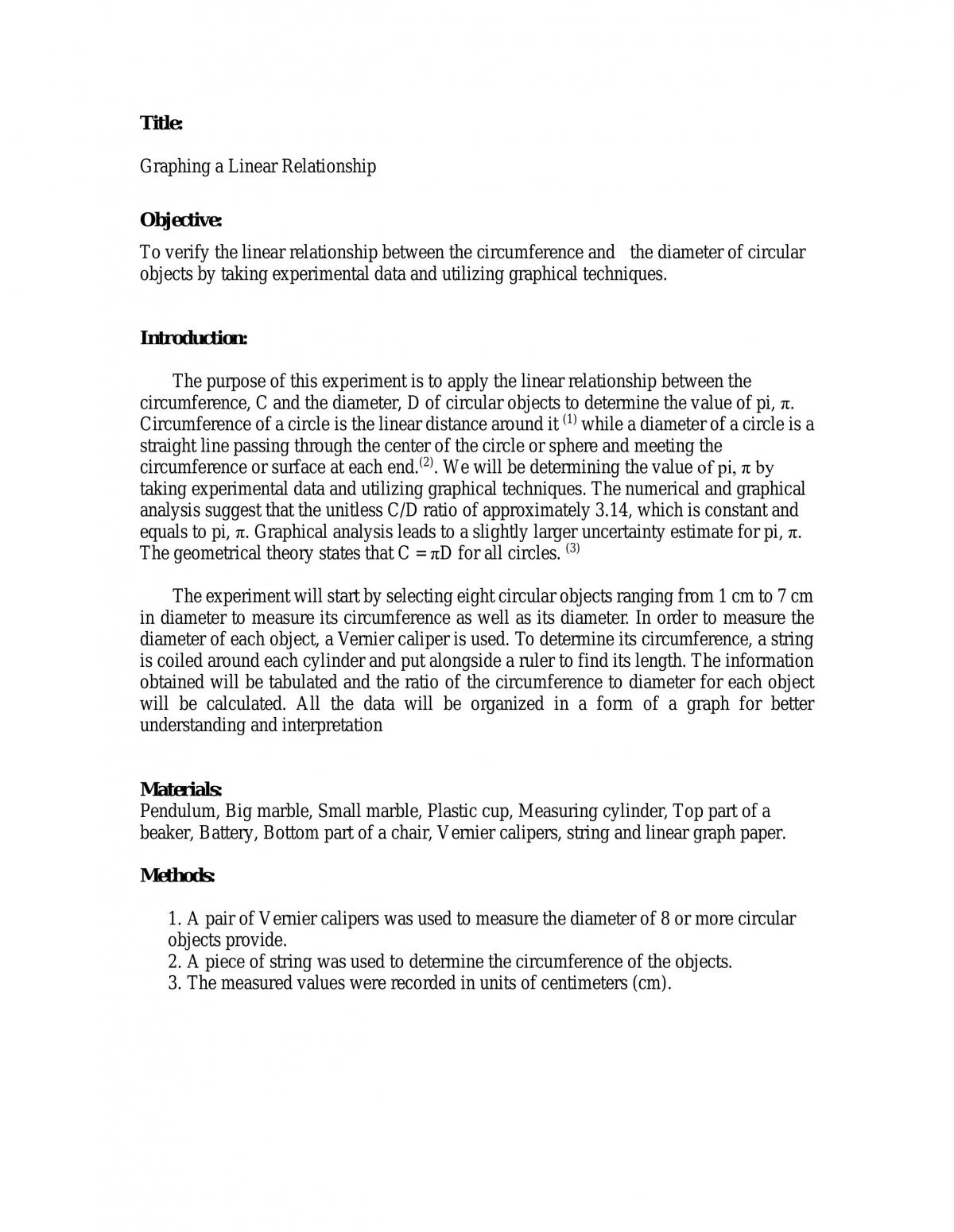 Graphing a Linear Relationship - Page 1