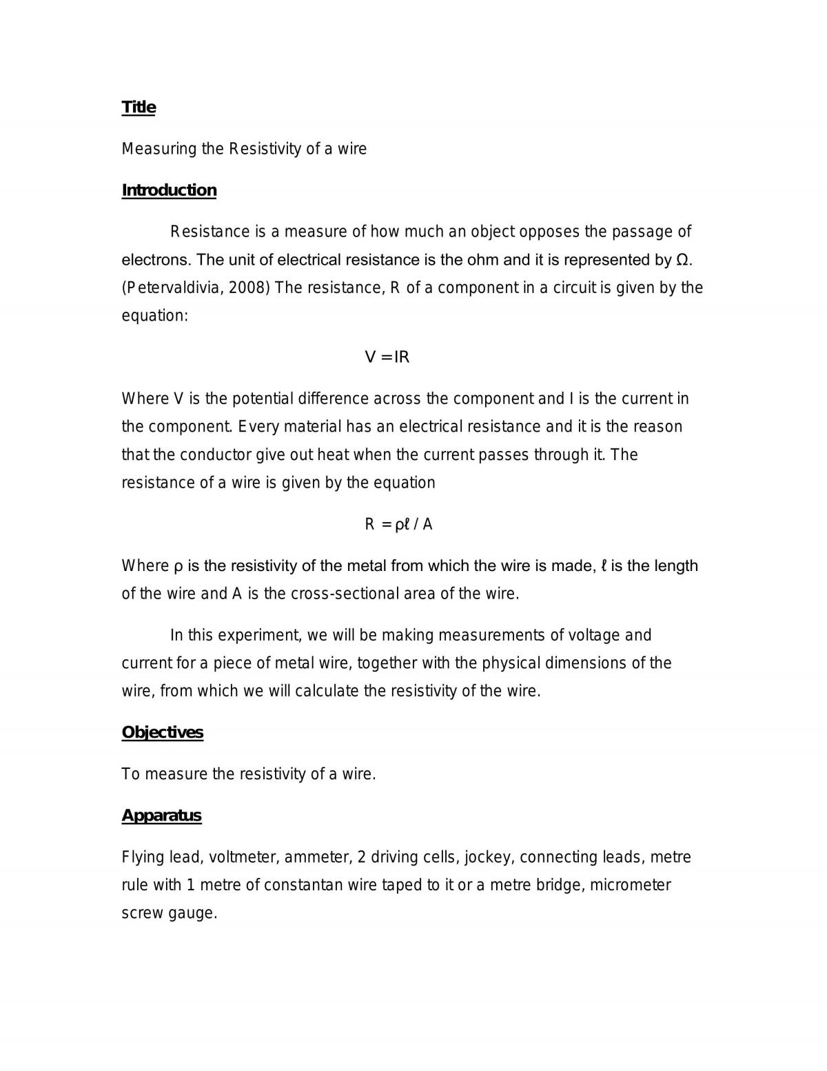 Measuring the Resistivity of a wire - Page 1