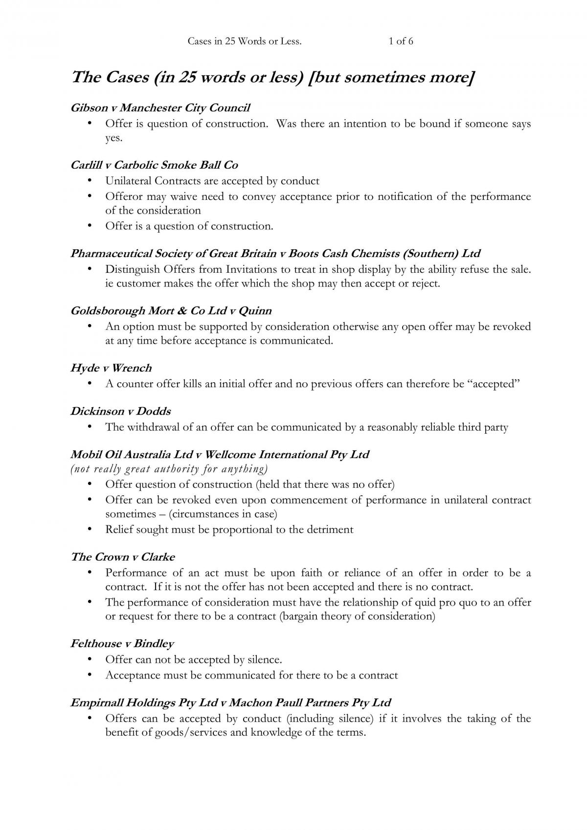 Summary Of Cases - Page 1