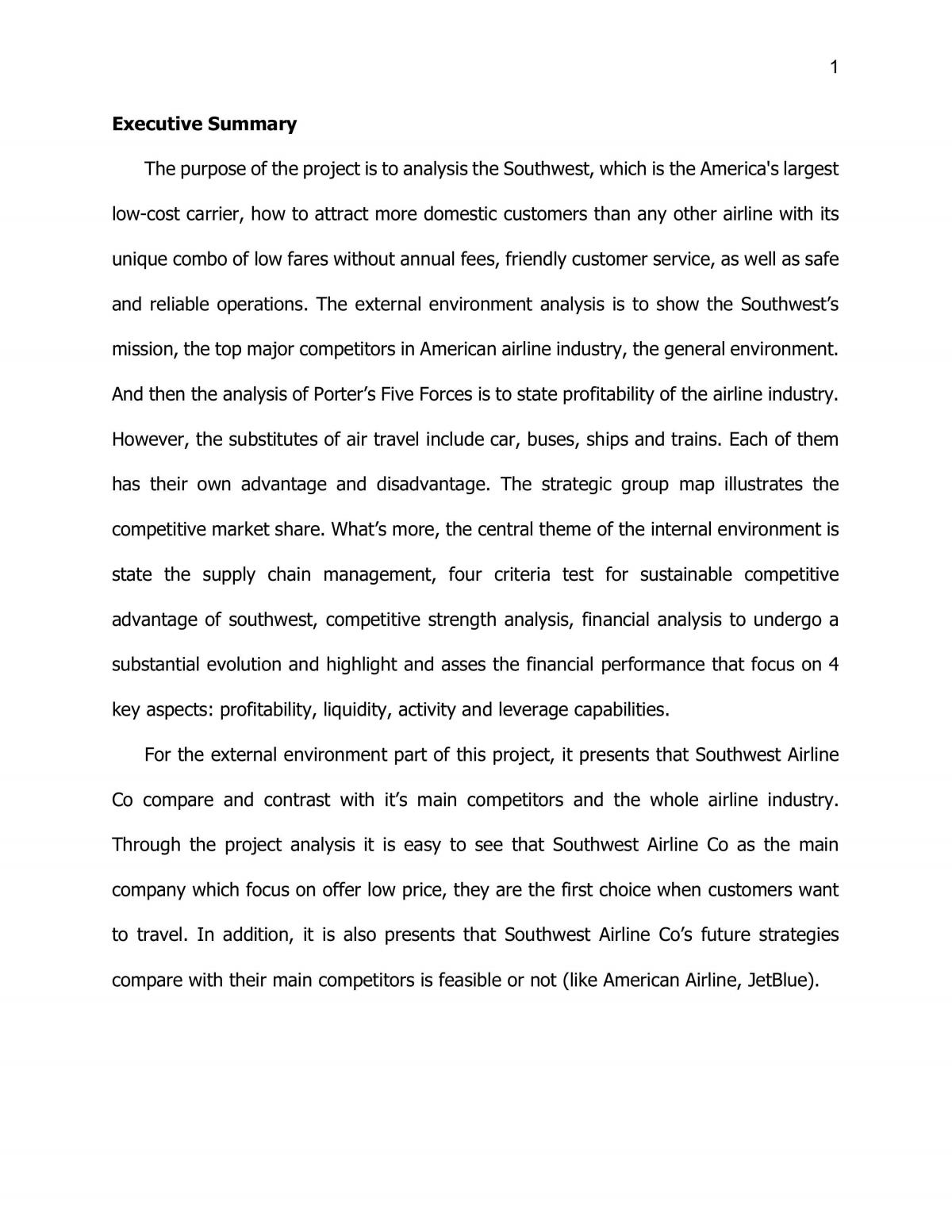 Analysis of Southwest Airlines  - Page 1