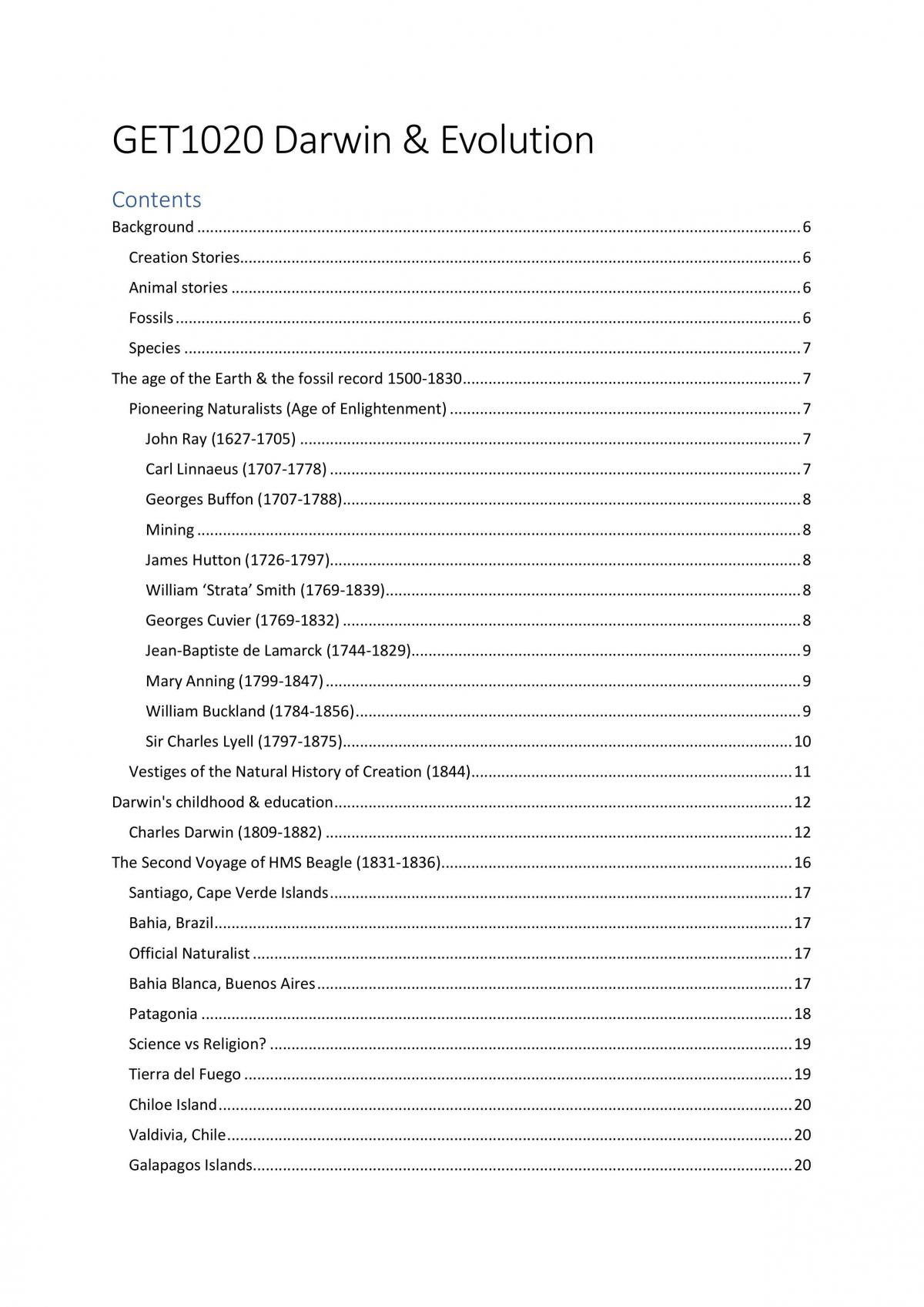 Notes for the lectures of GET1020 Darwin and Evolution - Page 1