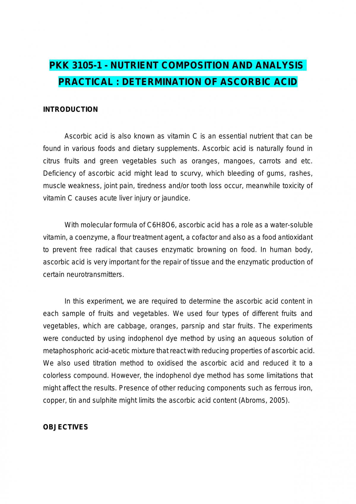 Determination of Ascorbic Acid - Page 1