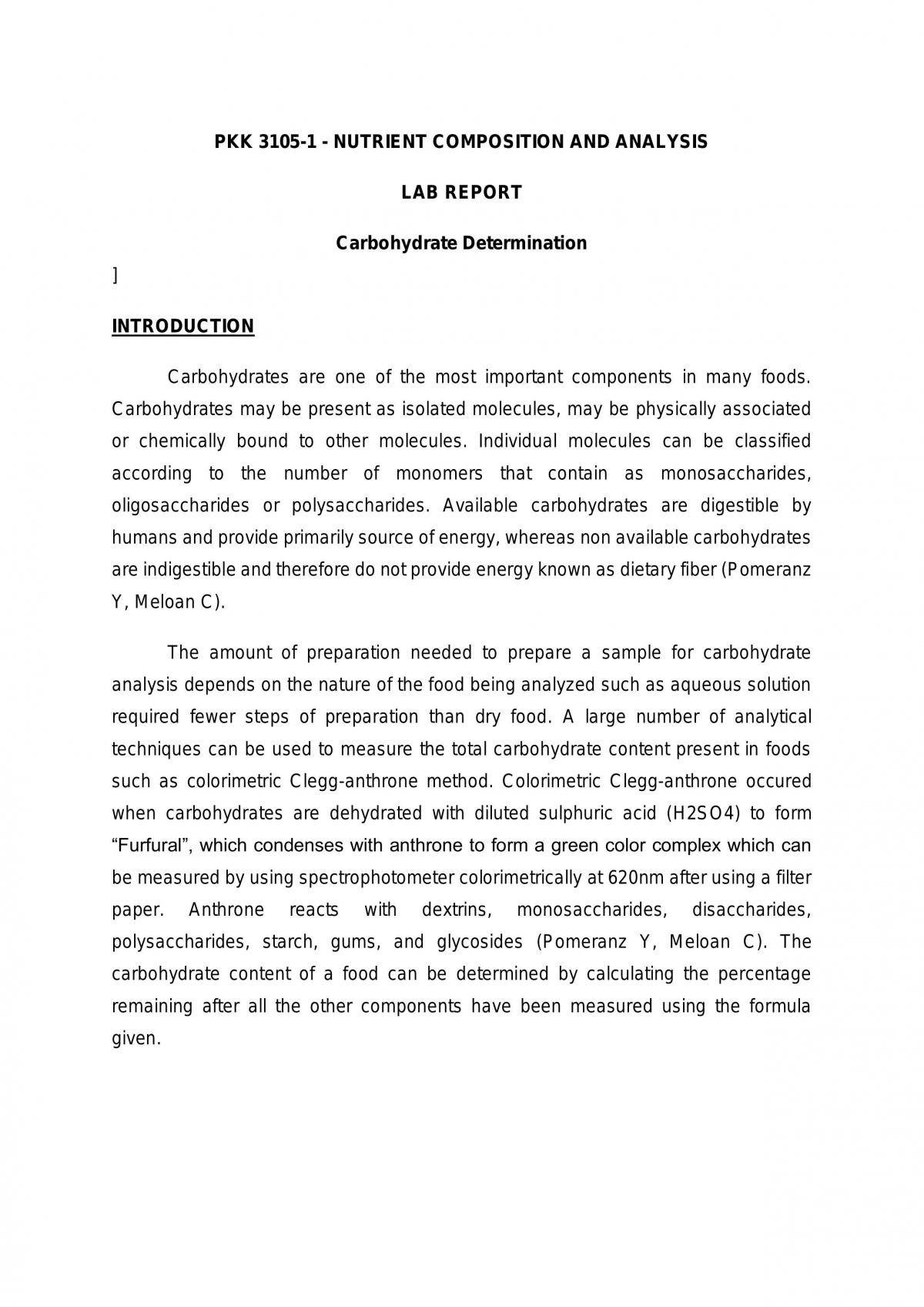 Carbohydrate Determination - Page 1