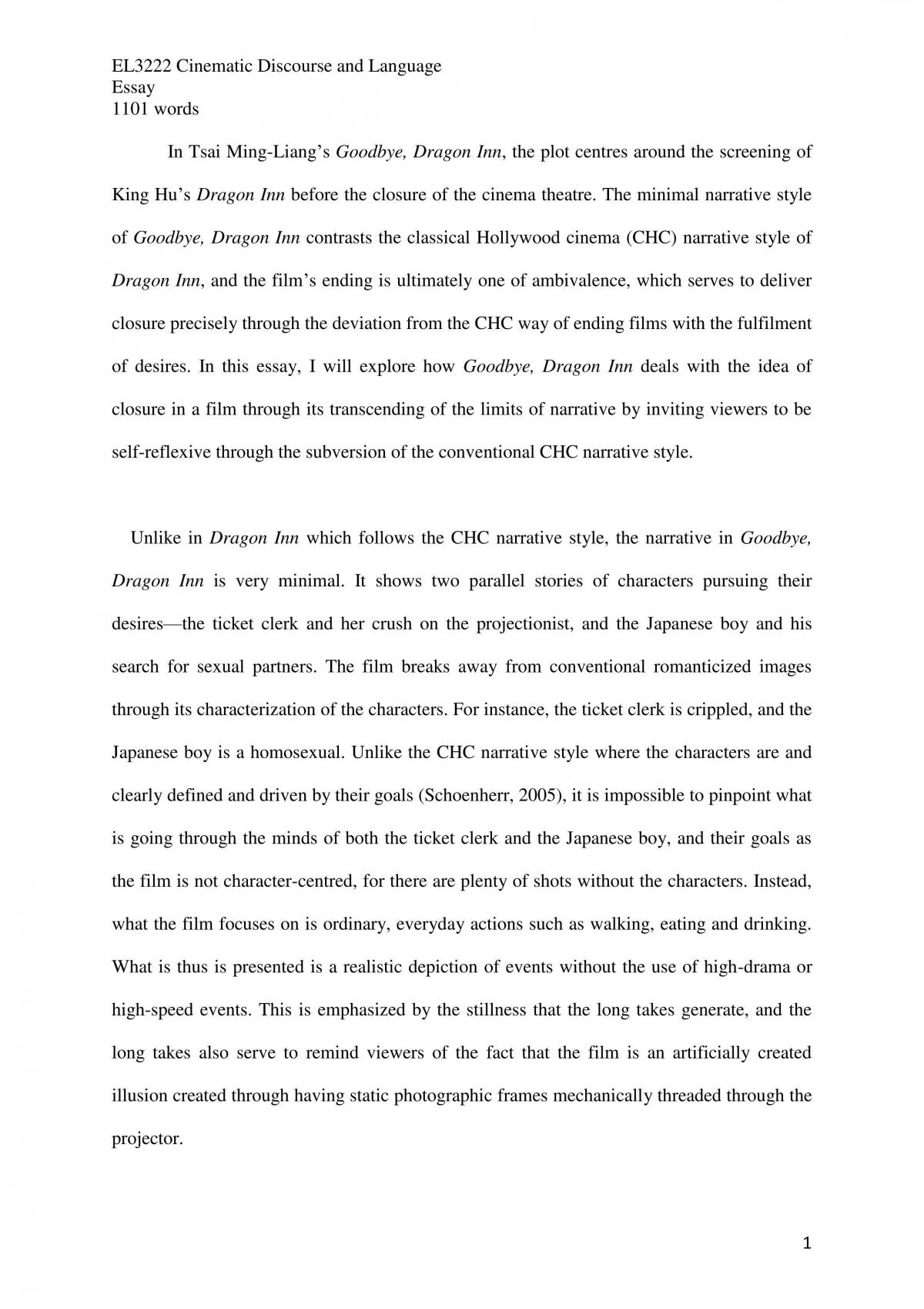 Cinematic Discourse and Language Essay - Page 1