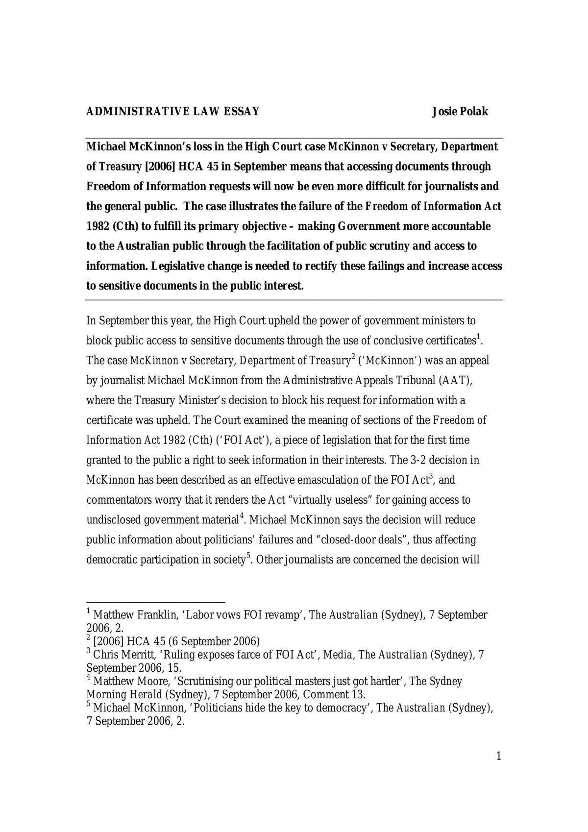 Freedom Of Information Essay - Page 1