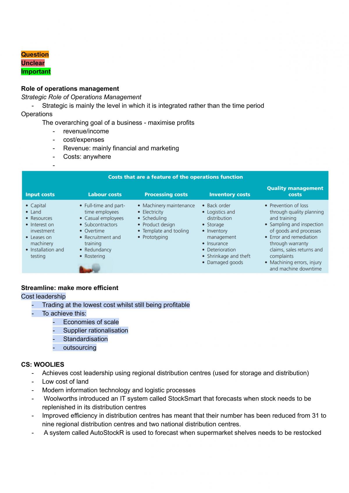 Business Studies: Operations Notes - Page 1