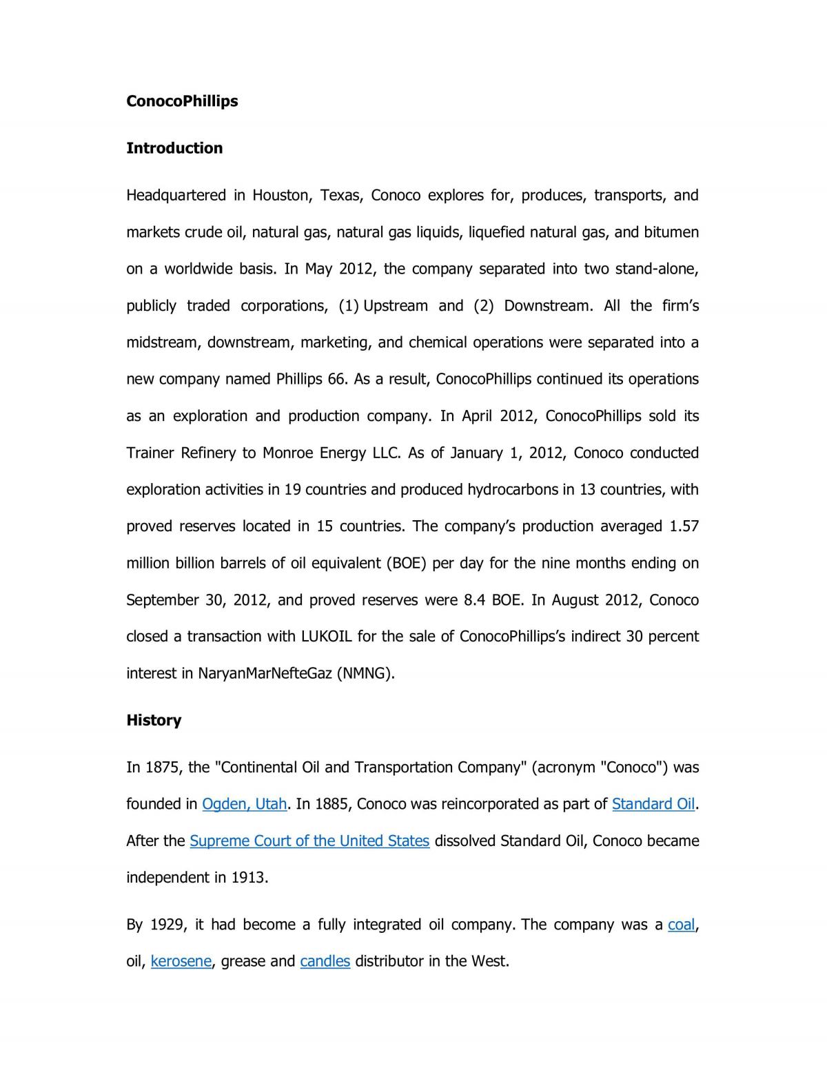Analysis of ConocoPhillip  - Page 1