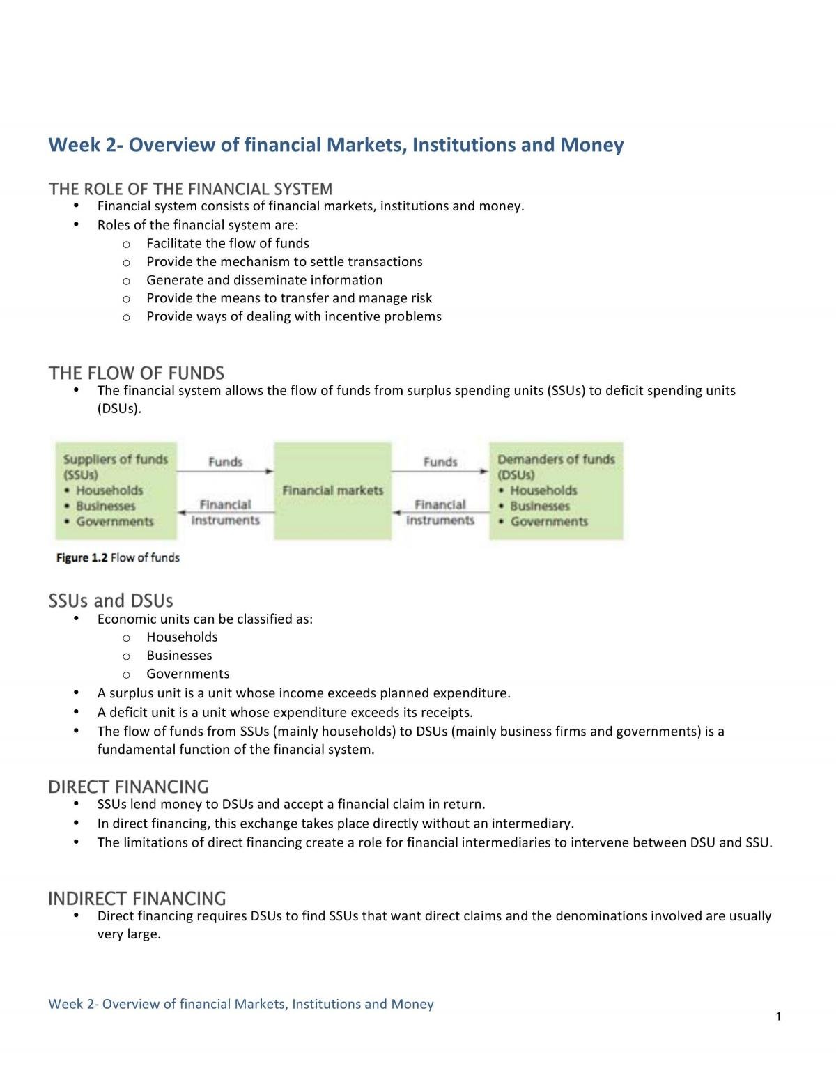 Overview of financial Markets, Institutions and Money - Page 1