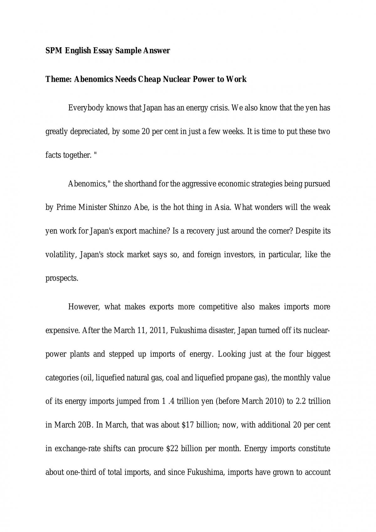 Essay on Abenomics Needs Cheap Nuclear Power to Work - Page 1