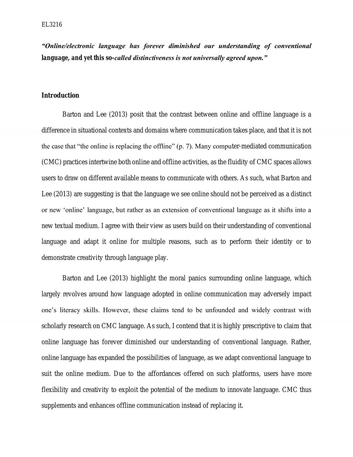 EL3216 Individual Essay - Page 1