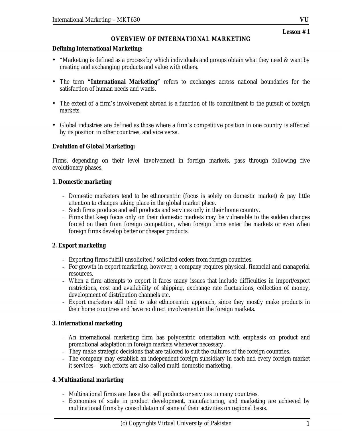 International Marketing Study Notes - Page 1