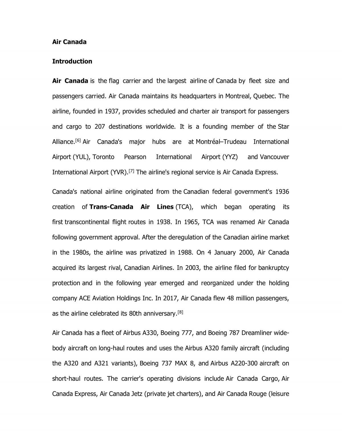 Analysis of Air canada  - Page 1
