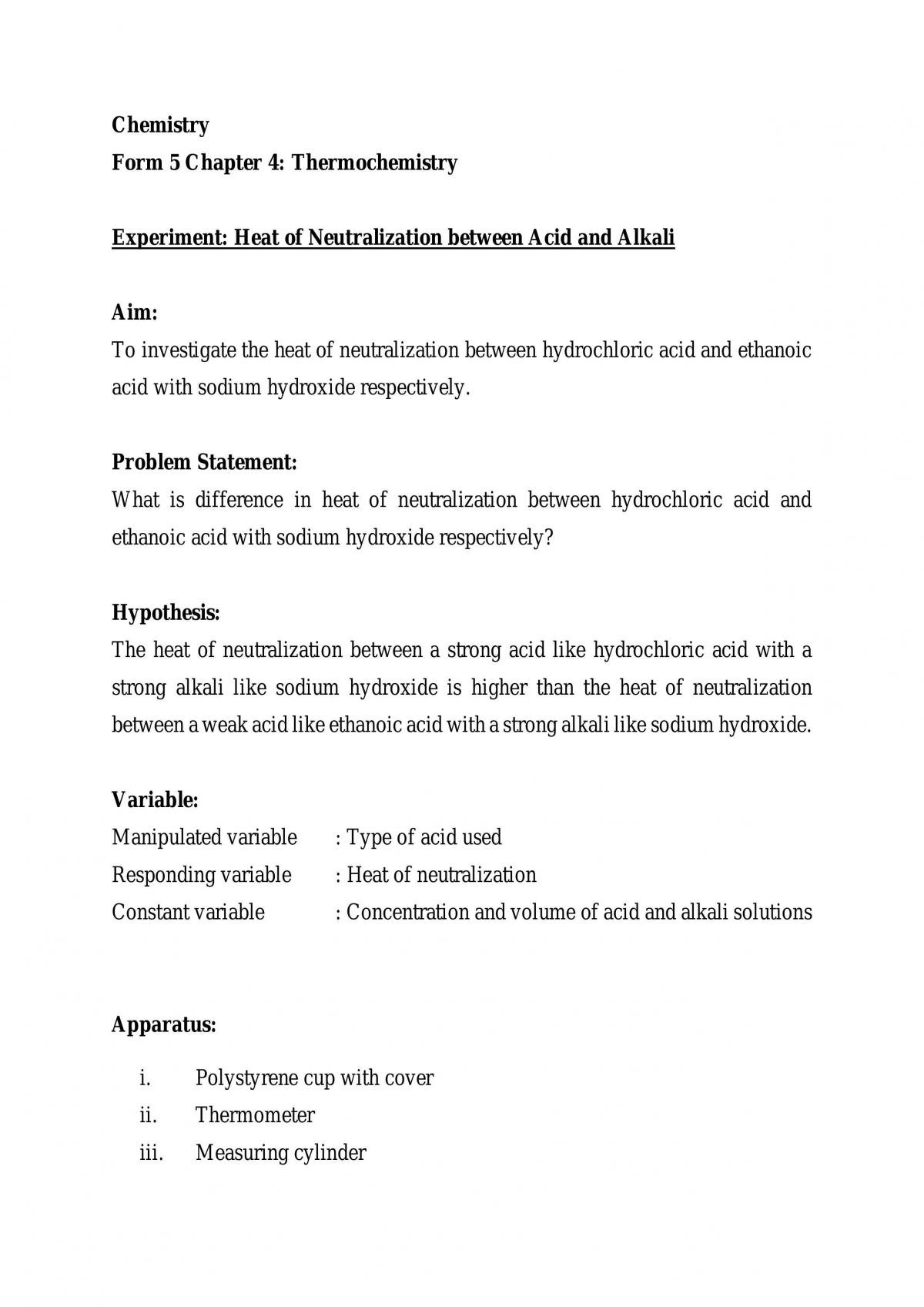 Experiment: Heat of Neutralization between Acid and Alkali - Page 1