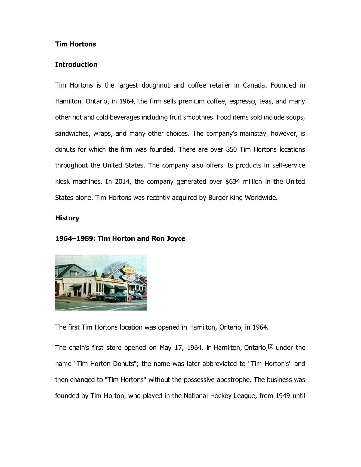 Analysis of Tim Hortons - Page 1