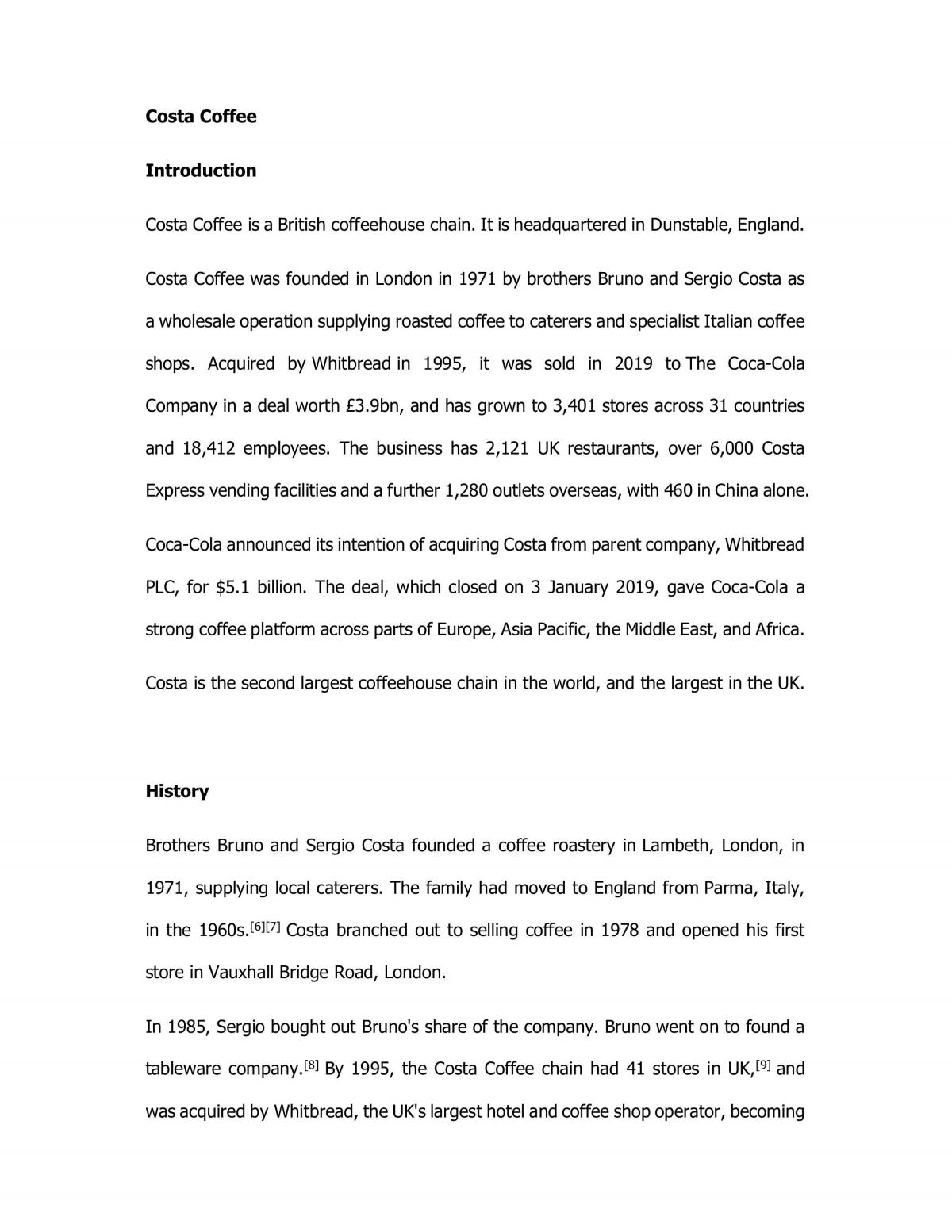 Analysis of Costa Coffee - Page 1