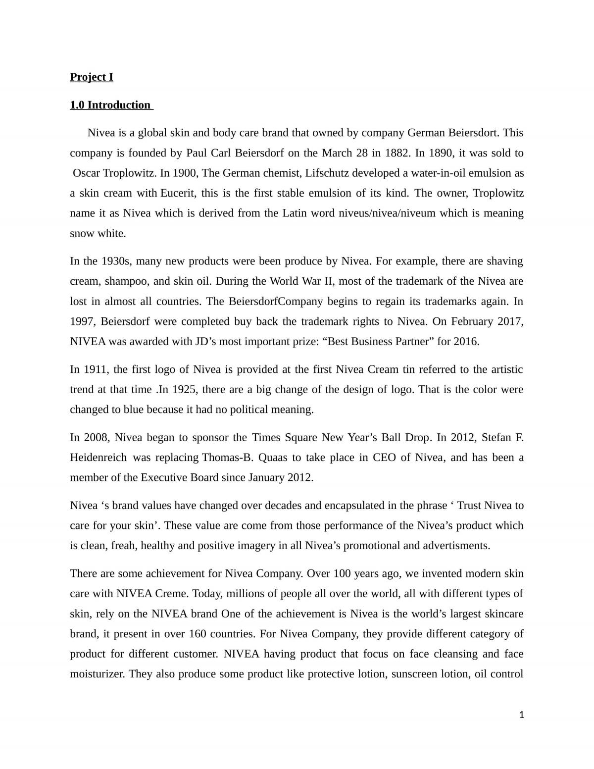 Nivea's principles of marketing - Page 1