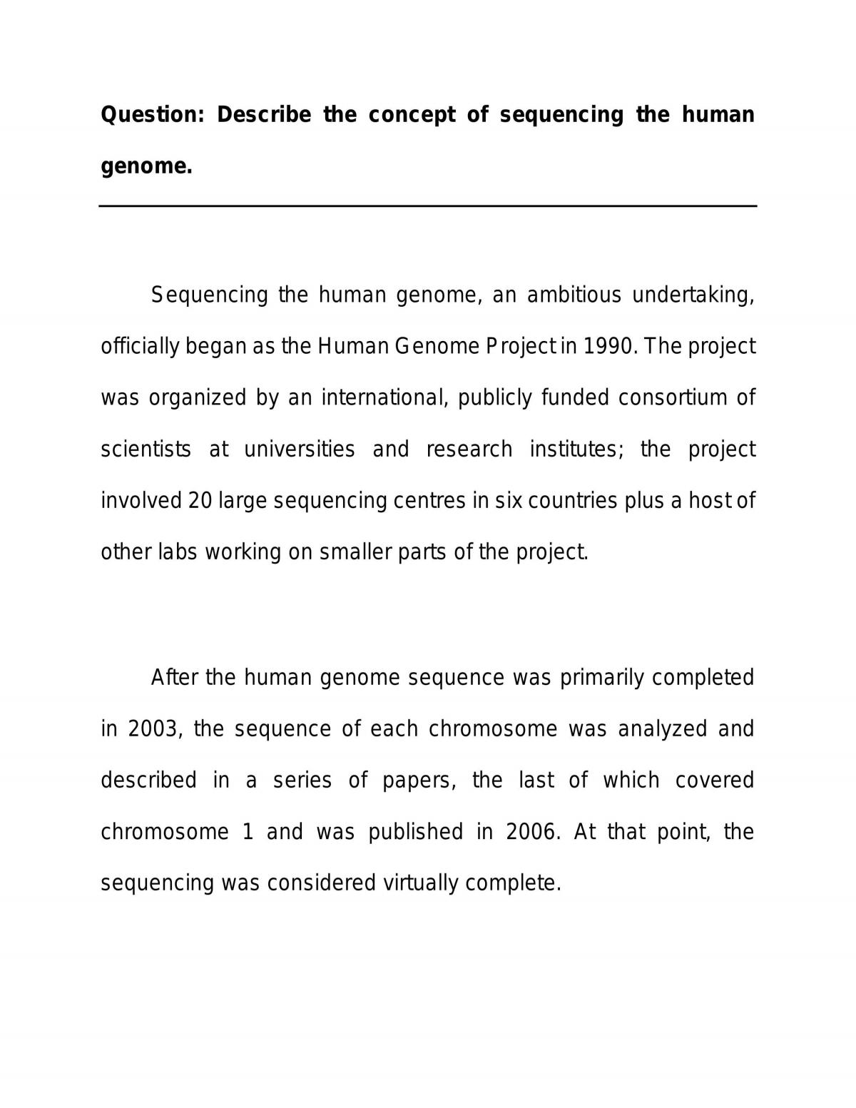Essay Describing the Concept of Human Genome Sequencing - Page 1