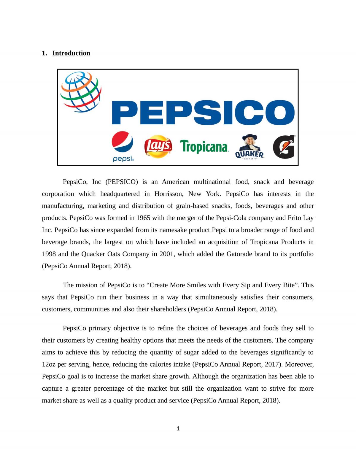 Essay discussing the management principles of PepsiCo.Inc - Page 1