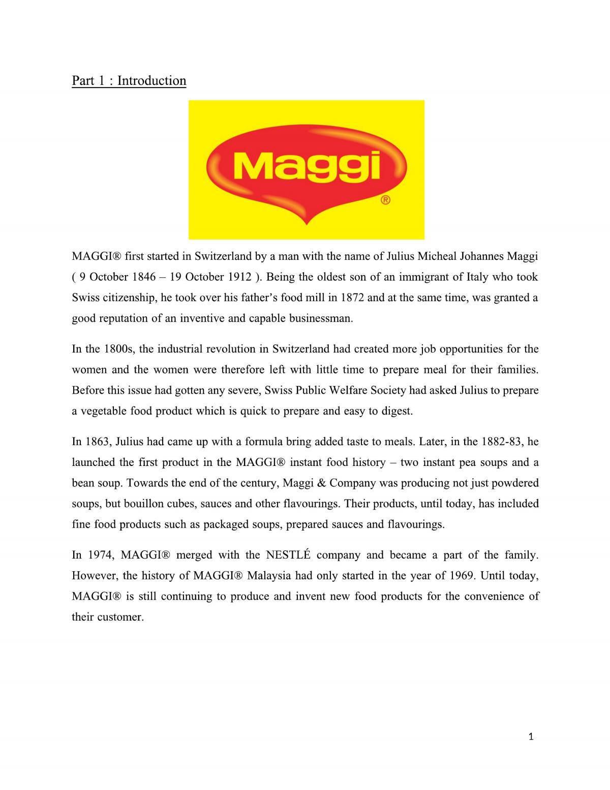 Essay discussing the management principles of MAGGI - Page 1