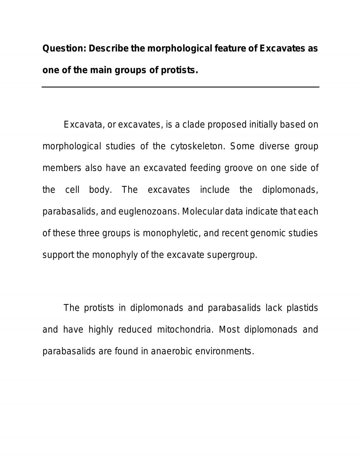 Essay Describing the Morphological Feature of Excavates - Page 1