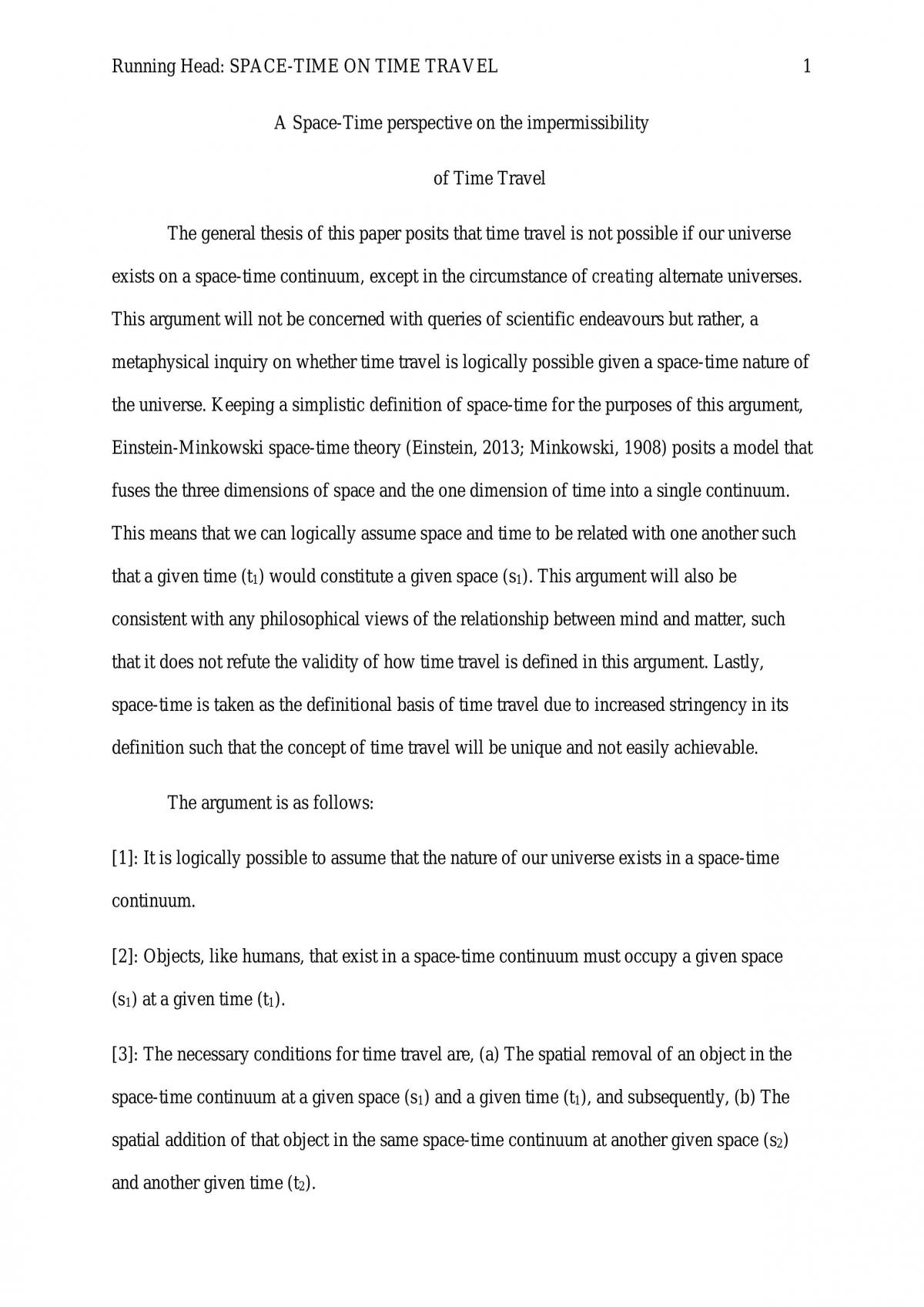 A space-time perspective on the impermissibility of time travel - Page 1