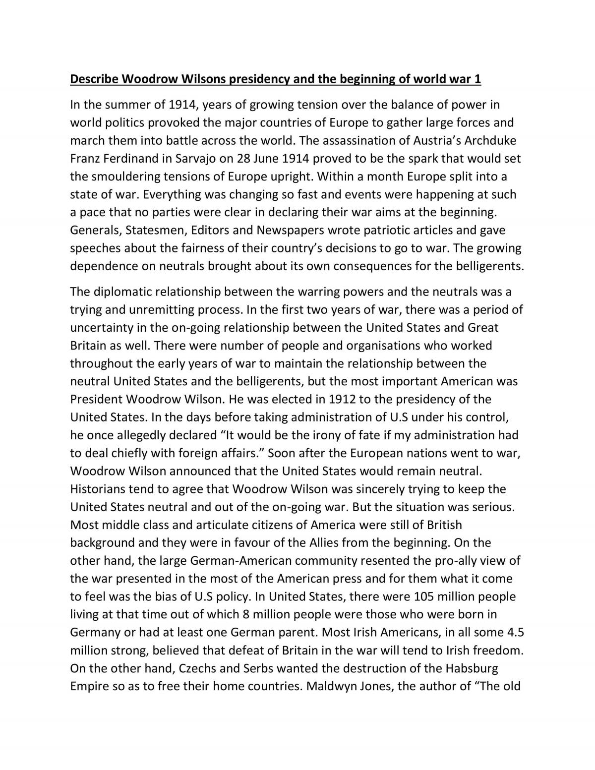 Woodrow Wilsons presidency and the beginning of world war 1 - Page 1