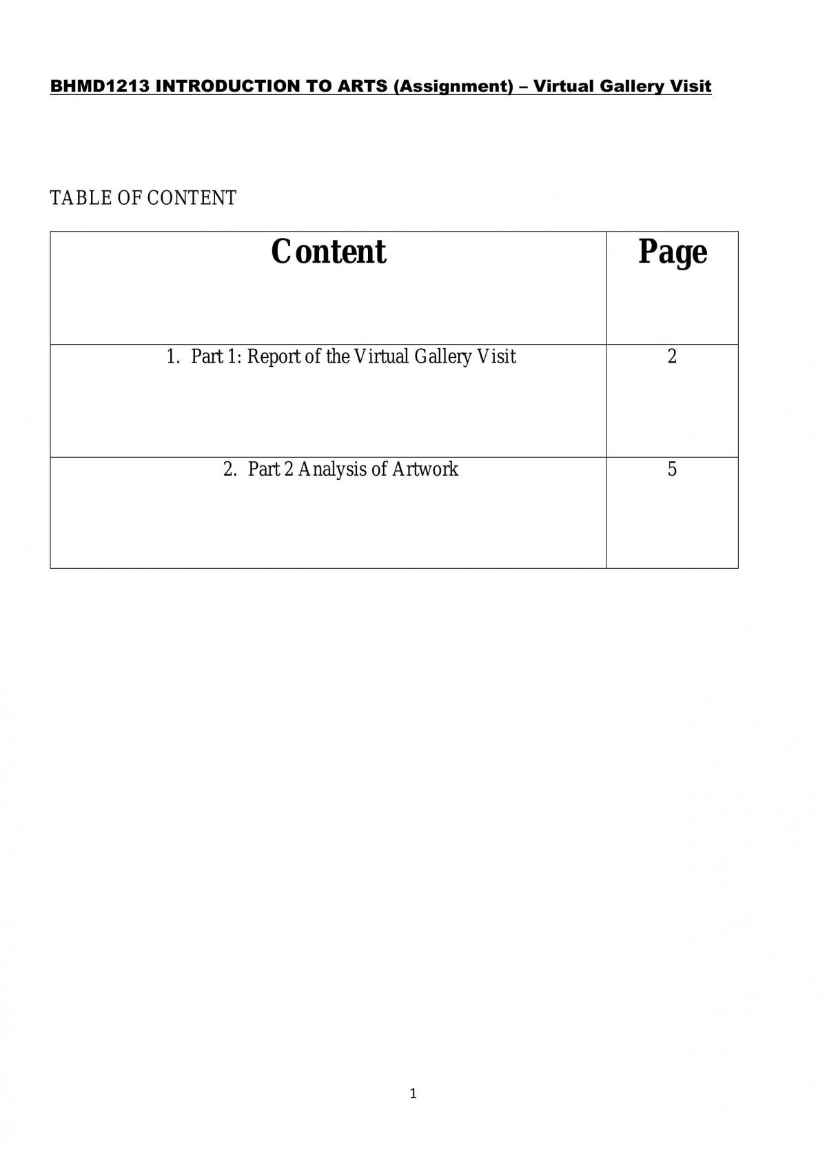 Introduction to Arts Assignment/Report - Page 1