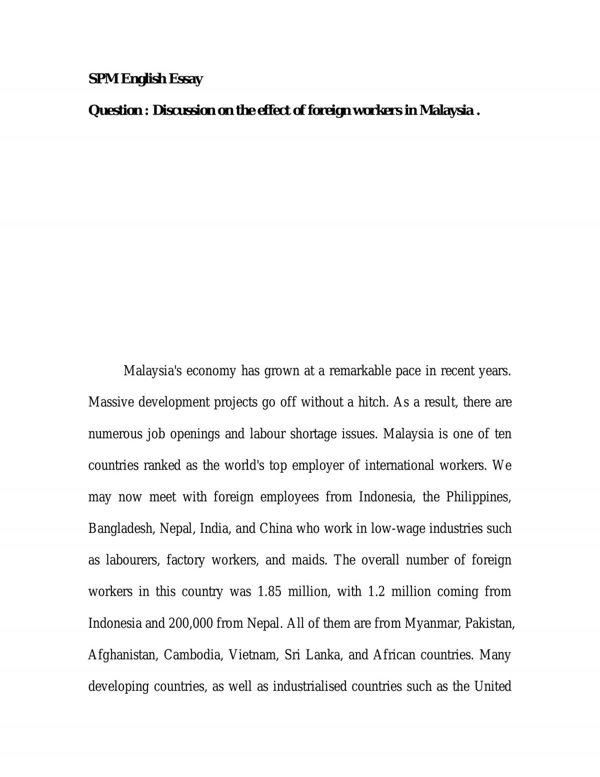 Effect of foreign workers in Malaysia  - Page 1